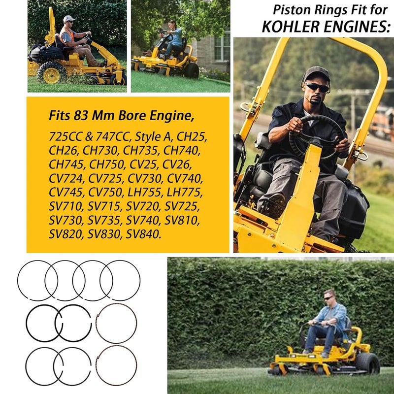 XTPTFABS 2 Sets of Piston Rings(24-108-05, 24-108-14, 24-108-14-S) Compatible with Kohler Engines 725CC & 747CC Ch25, Ch26, Ch730, Ch735, and Others.83mm Standard bore (no Oversize) 1.5mm Rings Style A. - Image 2